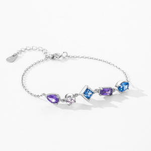 Pulsera de Cadena Geométrica con Circonita Azul-Púrpura en Plata de Ley S925 para Mujer, Joyería Moderna, Versión de Cobre Personalizable - Product Image 3