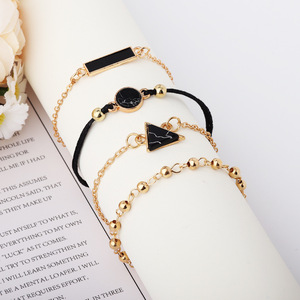 Geometric Alloy <b>Bracelets</b> Set Gold Plated Chain Link Trendy Unisex Fashion Jewelry 4 Piece Set - Product Image 1