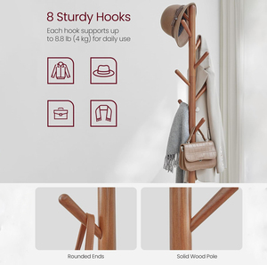New Freestanding <strong>Heavy</strong> <strong>Duty</strong> Bamboo <strong>Coat</strong> Rack Hall <strong>Coat</strong> Tree with 8 Hooks and Storage Shelf for Entryway Hanger <strong>Stand</strong> - Product Image 2