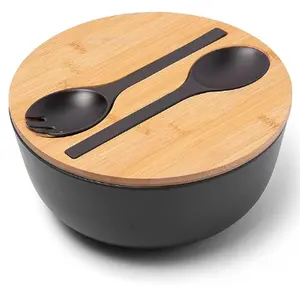 Large Biodegradable Salad Bowl with Bamboo Lid, Spoon, and Fork Set - Eco-Friendly Fruit and Veggie Food Container