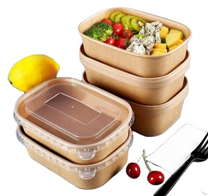 Microwave heating lunch box spot disposable lunch box kraft paper rectangular bowl takeout lunch box disposable bowls