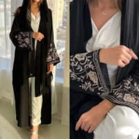 Lanna Style Noir Abaya Femme Robe Musulmane Abaya Musulim Femme Fleur Broderie Diamants Musulmane Abaya FK809-F413