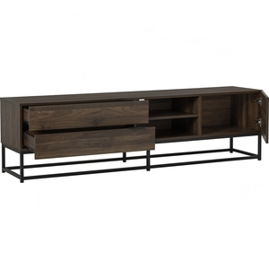 Durable 1.8m <b>Walnut</b> Colour CAPRI <b>TV</b> Cabinet Made in Malaysia Industrial Metal Frame Media Console for Heavy Duty Home Use - Product Image 4