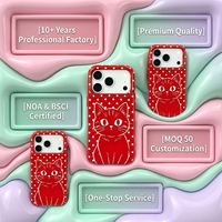 Étui de téléphone magnétique en PU brillant à pois rouges motif chat mignon avec boutons métalliques et protection antichoc pour iPhone 15/16/17 Pro