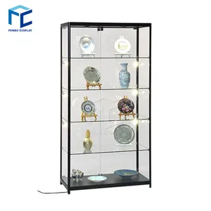 High Class Led Chiếu Sáng Có Thể Khóa KHUNG NHÔM Phong Cách Bằng Gỗ Màu Glass Wall Showcase/Glass Wall Display Case