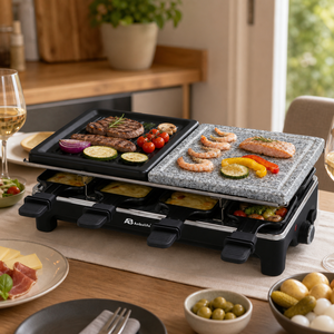 Grill électrique à <span class=keywords><strong>raclette</strong></span> pour 8 personnes, 1500W, plaque semi-pierre, 8 poêles à <span class=keywords><strong>raclette</strong></span>, fonduurineuse à <span class=keywords><strong>fromage</strong></span>, Anbolife OEM certifié CE - Product Image 1