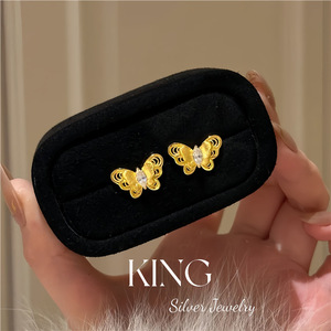 King <b>Silver</b> Jewelry Butterfly <b>Stud</b> <b>Earrings</b> 925 Sterling <b>Silver</b> Gold Plated Everyday Wear - Product Image 2