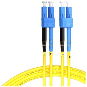 Cavo Patch in Fibra Ottica da 1m (3ft) 2 Fibre LC UPC Duplex a LC UPC Duplex Single Mode (OS2) Riser (OFNR) 2.0mm con Buffer Stretto Giallo - Product Image 2