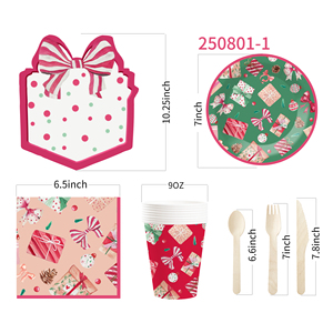 DAMAI Christmas Gift Box Themed Party Disposable Paper Plates and Cups for Christmas Party Supplies - Product Image 3