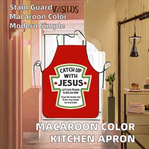 Red Ketchup Bottle Print Sleeveless <b>Apron</b> Polyester Adjustable <b>Waist</b> Kitchen Baking Coffee Shop <b>Apron</b> - Product Image 2