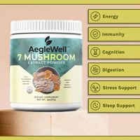 Aeglewell Mélange de champignons naturels en poudre, extrait en poudre 7 en 1, champignon crinière de lion, cordyceps, ganoderma, chaga, extrait amer