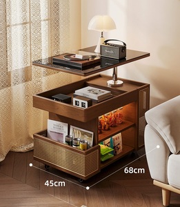 NKAHS Wheeled Height Adjustable Solid Wood <b>Side</b> <b>Table</b> Retro Light Luxury Living Room <b>Sofa</b> Coffee Trolley - Product Image 4