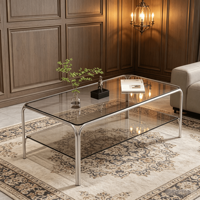 Table basse en verre et acier inoxydable pour salon, petit appartement, nouvelle table rectangulaire double couche haut de gamme, design de créateur, mobilier de maison