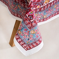 Nappe rectangulaire 140*320cm 100% coton, imprimé floral bordeaux, motif vigne multicolore, pour table à manger