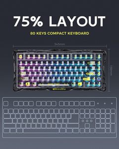 Clavier mécanique de jeu sans fil GravaStar Mercury K1 Lite 75% Tri-mode Gasket RGB avec touches transparentes en PC et échangeables à chaud - Product Image 2