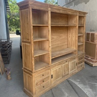 Bibliothèque de style campagnard français en bois recyclé, grand meuble de rangement rustique avec espace TV