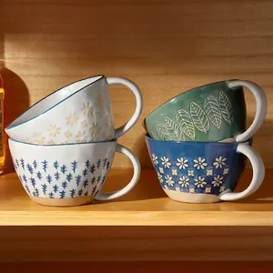 Оптовая продажа, ручная роспись, керамическая чашка для завтрака, молочного чая, Экологически чистая винтажная деревенская фарфоровая многоразовая кофейная кружка для капучино