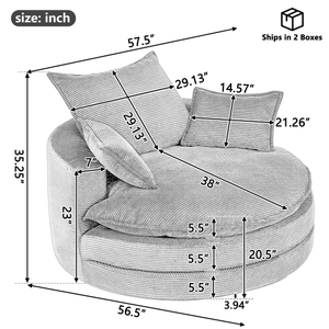 360 Swivel Convertible <b>Sofa</b> Chair Set 57.5" Square with Dual-layer Cushion Design 3 Removable Pillows Modern <b>Hotel</b> Use - Product Image 6