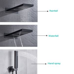 Robinet de lavabo mural en laiton dissimulé gris fantaisie, triple, noir mat carré, jet de pluie, hôtels, salles de bain - Product Image 2