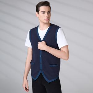 Chaleco de Punto Personalizado de Algodón y Seda con Certificación GOTS, Estilo Casual para Otoño e Invierno, con Botones, Cuello en V, Sin Mangas, para Hombre - Product Image 1