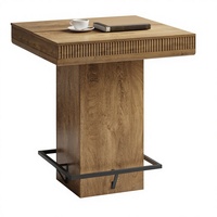 Table de bar carrée en bois, table de bar haute de style moderne avec repose-pieds en métal pour bar à domicile et appartement
