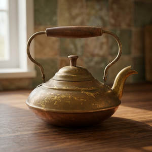 Vintage Brass Tea <b>Kettle</b> With Wooden Handle And Lid Water Pots <b>Kettles</b> Metal Design Style - Product Image 2