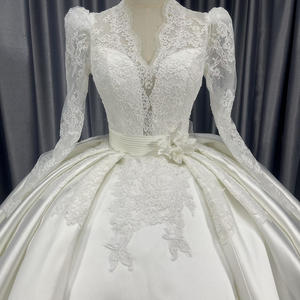 Modesto vestido de bola de <span class=keywords><strong>manga</strong></span> larga vestidos de novia cuello en V espalda descubierta ilusión nupcial Lscm53 - Product Image 2