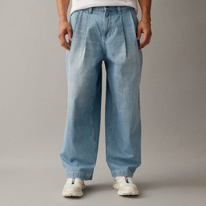Jeans baggy bleu clair pour homme, coupe haute, jambe large, style streetwear, faible MOQ, pour usage quotidien - Product Image 5