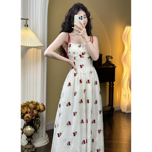 French Print Small <strong>Cherry</strong> Suspender Skirt for Women 2024 Summer Gentle Sweet Temperament Waist-controlled Slimming Holiday <strong>Dress</strong> - Product Image 3