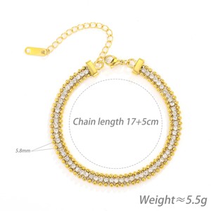 Stainless Steel Pave <b>Cuban</b> <b>Link</b> Bracelet-Trendy Double <b>Chain</b> Design Elegant Versatile Casual Jewelry - Product Image 4