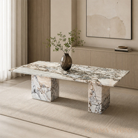 Table à manger rectangulaire en marbre naturel Cammy Stone, motif Océaniques Tempêtes, personnalisable, cannelée, multifonctionnelle, mobilier moderne pour la maison