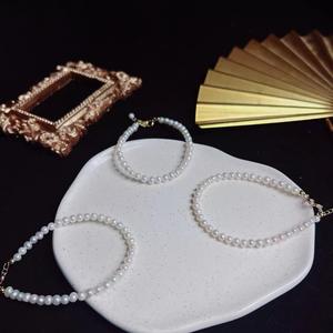 Cadena de Perlas Redondas de 4-5 mm para Niñas, Pulsera de Perlas Pequeñas Fresca y Elegante, Pulseras de Eslabones Finos Delgadas y Delicadas - Product Image 3