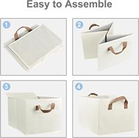 Lot de 3 bacs de rangement en tissu beige avec poignées, grands organisateurs en lin pliables pour chambre à coucher et étagères de placard