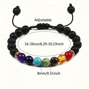 Bracelet en pierres de lave colorées pour hommes et femmes - Perles de roche volcanique naturelle, bijoux faits à la main, vente en gros, cadeau - Product Image 3