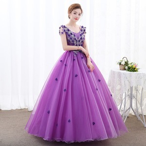 Purple Tulle Performance Dress Women Long Skirt Deep V Neck Stage Wear For Vocal Music Exam Host Piano Show - Product Image 1