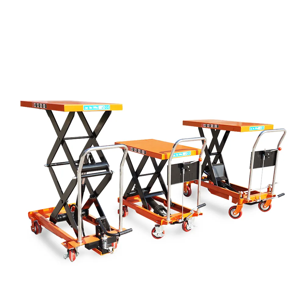 Factory direct sale hydraulic scissor lift table/lifting platform manual lifter with wheels in lift tables