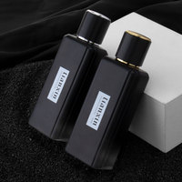 Bouteille de parfum carrée en verre plat de luxe de 50ml Bouteilles de Cologne vides personnalisées pour hommes noirs