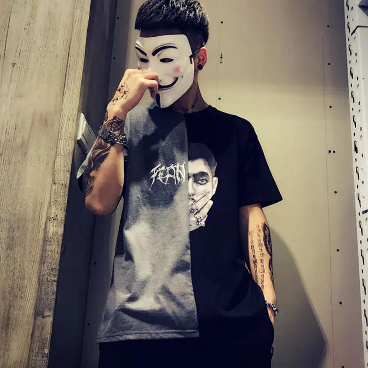 カットアンドソーカスタムTシャツ印刷高品質の男性白と黒の昇華Tシャツ