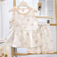 Groothandel 2026 Nieuwe Zomer Kindermeisjes Trendy Zoete Comfortabele Cartoon Tanktop Shorts Kleding Tweedelig Set
