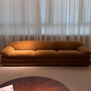 Divano in Velluto a Coste con Cuscini Oversize, Trapuntatura <span class=keywords><strong>Orizzontale</strong></span> a Canali, Profilo Basso, Stile Moderno Minimalista Wabi-Sabi per <span class=keywords><strong>Soggiorno</strong></span> - Product Image 3