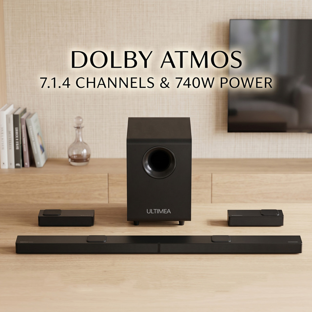 Wireless 7.1.4 Surround Sound Bar by - Powerful Bass, Clear Dialogue, Perfect for Music Streaming & Films.