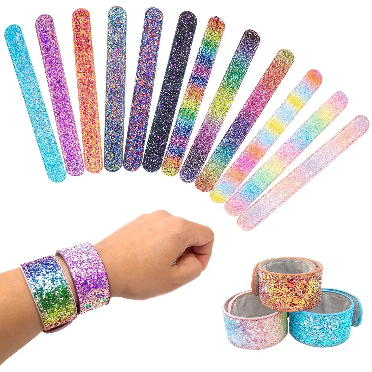 Wholesale Custom Cute Leather Slap Snap Bracelet Sequins Hand Wristband Clap Ring Party Holiday Gifts For Children