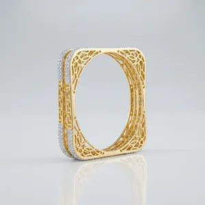 Bracelet manchette Bhargavi à motif floral géométrique pour femme, en laiton plaqué rhodium imitation, micro-incrustation de diamants - Product Image 1