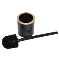 Brosse de toilette avec support – Ensemble de nettoyage moderne pour salle de bain – Support cylindrique avec bord en bois naturel – Brosse de nettoyage de toilettes