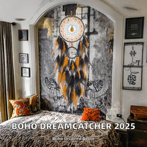 2025 Handmade Bohemian Dream Catcher Wall Hanging Still Life Dark <b>Tone</b> Black Turquoise Feather Bicolor Mesh Metal Art Large - Product Image 2