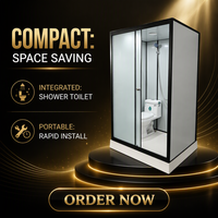 Cabine de douche compacte coulissante, unité de salle de bain préfabriquée, cabine de toilette intégrée, enclos en verre minimaliste