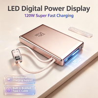 Batterie externe 120W avec câble intégré, charge rapide bidirectionnelle, affichage numérique LED, design fin en métal, portable