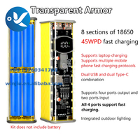 Boîtier de batterie externe DIY 8*18650, charge rapide PD 45W 22.5W, coque de rangement transparente avec lumière, sans batterie