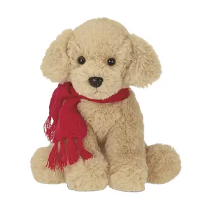 D065 Plush ของเล่นตุ๊กตาสัตว์ Golden Retriever สุนัขลูกสุนัขผ้าพันคอสีน้ำตาลปุยสุนัข Plush ของเล่น