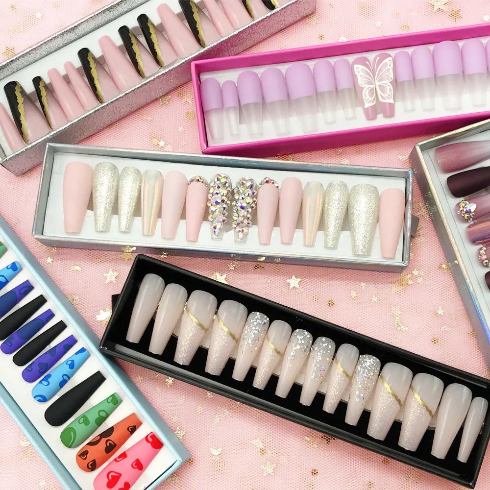 Оптовая продажа, Длинные акриловые аксессуары для ногтей, Модные накладные ногти с полным покрытием 24 шт., частная торговая марка, нажимные ногти для женщин